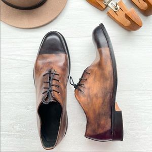 ESQUIVEL Handmade Leather Distressed Hobo Oxfords, Size 12, Brown
